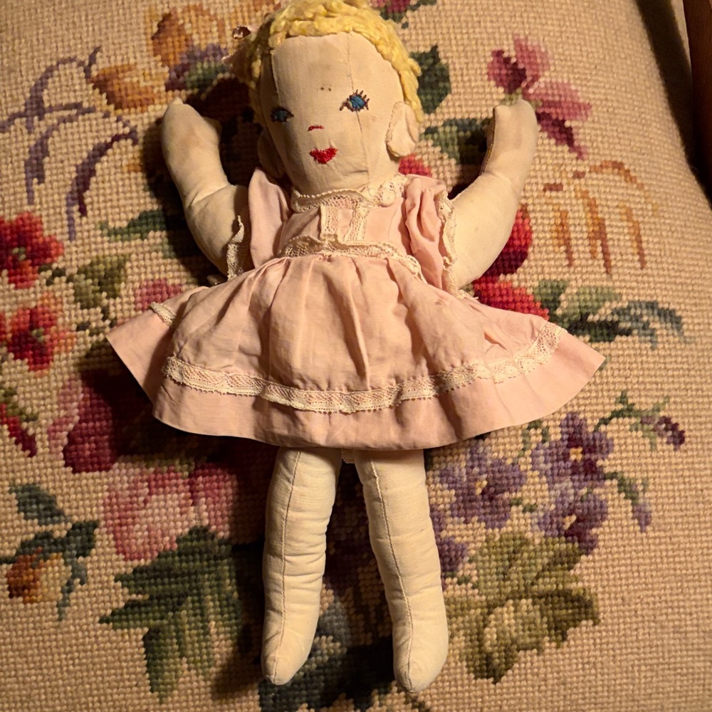 Vintage Cloth Rag Doll with Pink Dress
